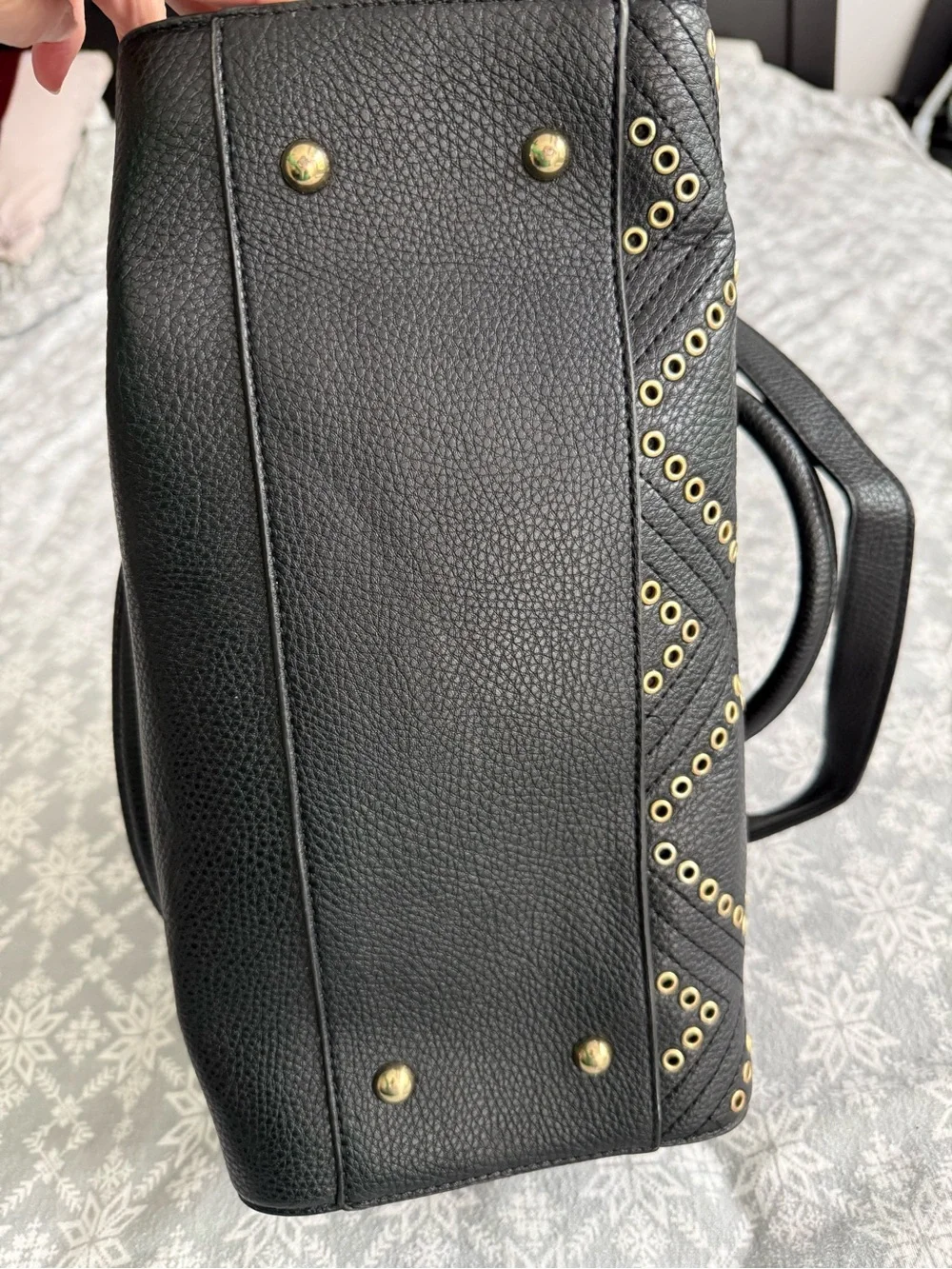 CHARMING CHARLIE Black Faux Leather Gold Studded Handbag Removable Strap Glam